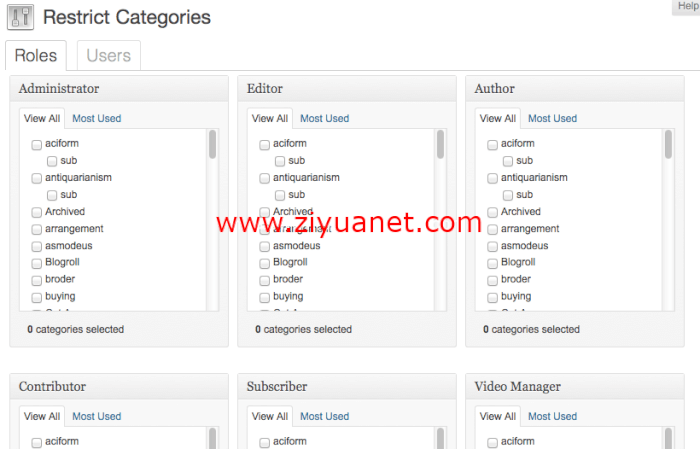 Restrict Categories – 限定不同用户可查看、发布和编辑不同分类的文章